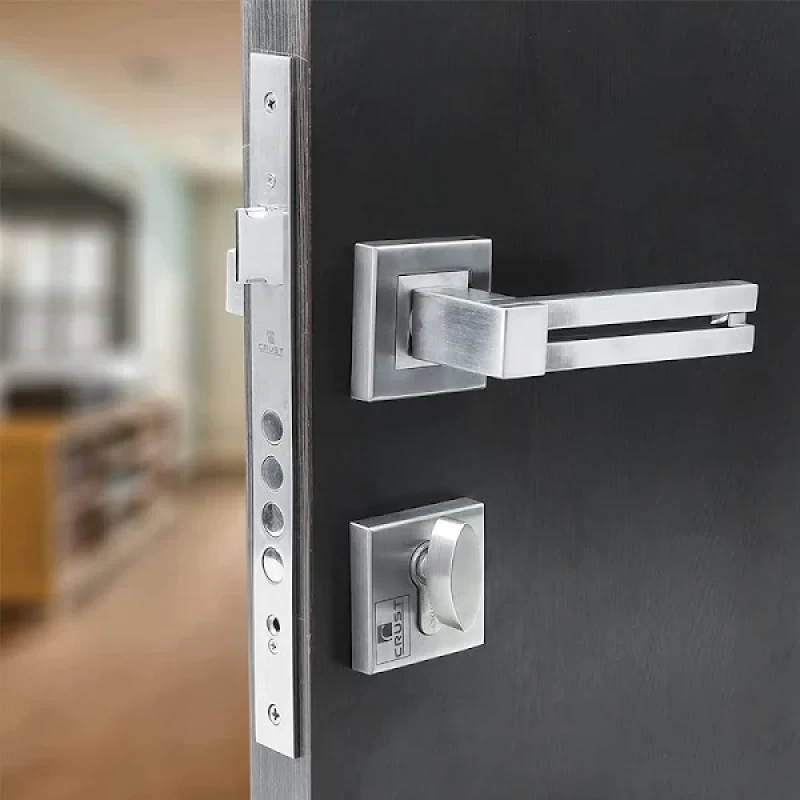 Crust Grik Premium Rose Mortise Door Lock Handle Set with One Side Key Brass Cylinder Set with 3 Brass Computer Keys